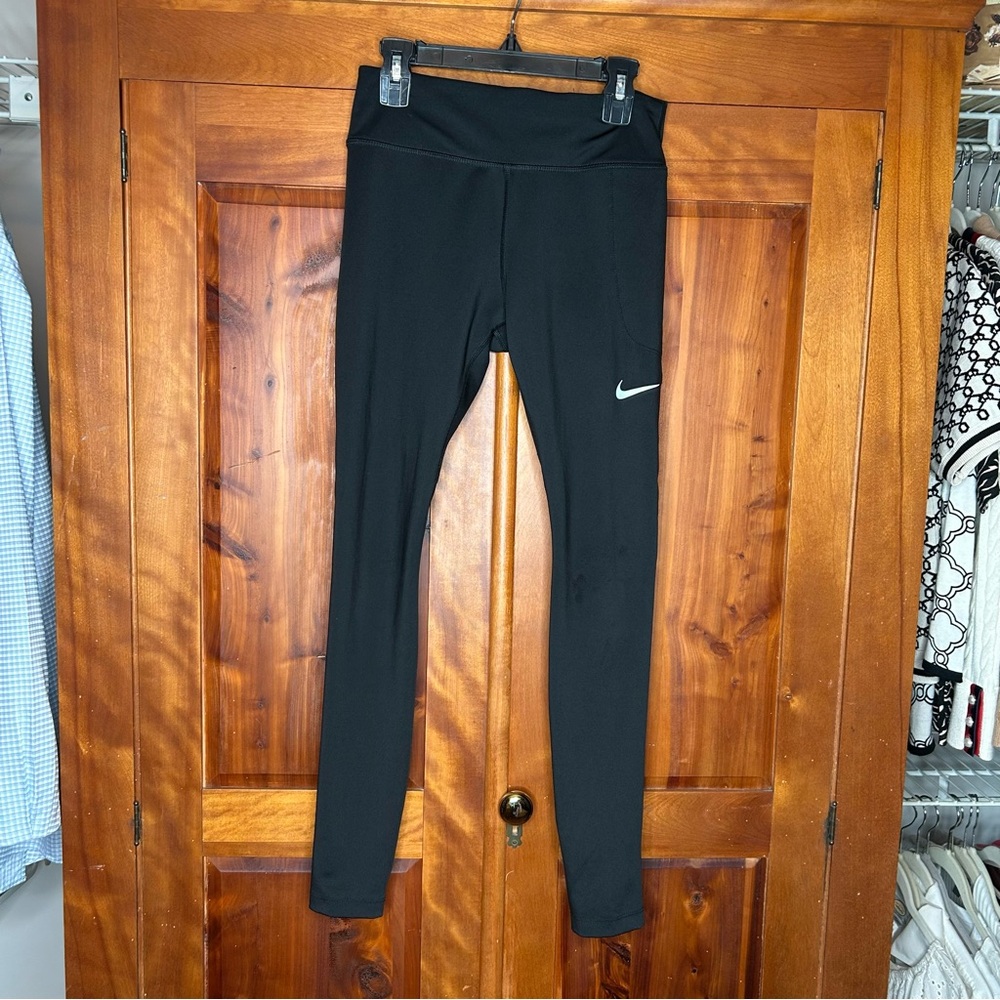 Nike Dri-Fit Leggings w Back Mesh Detail Zip Pocket Running Outdoor Workout Gym
